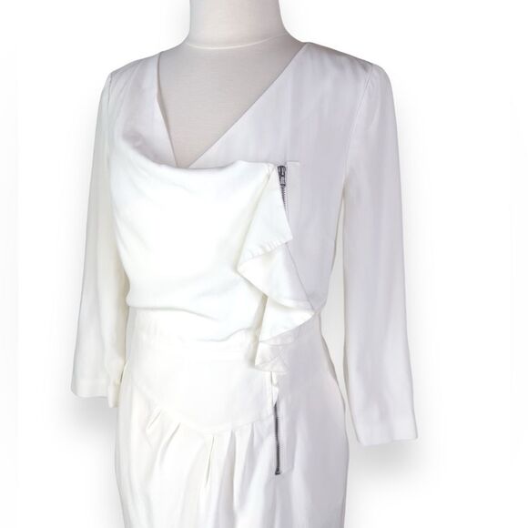 REISS Nanette Zip Frill Midi Dress Kate Middleton Engagement Ruffle Wrap Classic - Picture 8 of 16